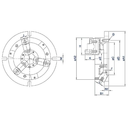Stacionární tříčelisťové soustružnické sklíčidlo, extra ploché Ø 255