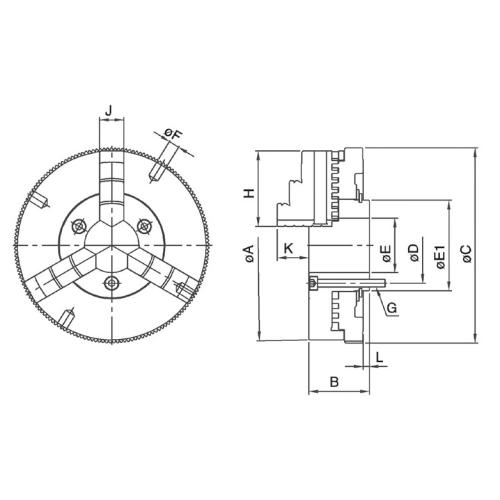 Tříčelisťové ocelové sklíčidlo extra ploché Ø 110 pro měřící přístroje, otočné