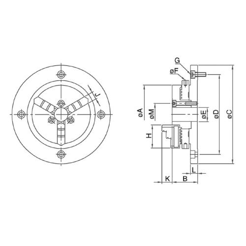 Tříčelisťové ocelové sklíčidlo extra ploché Ø 130 pro měřící přístroje, pevné