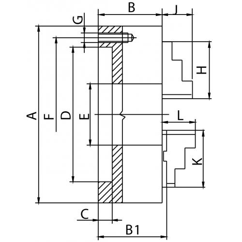 Čtyřčelisťové sklíčidlo 125 mm, ocel, DIN 6350, jednodílné čelisti, válcové upnutí