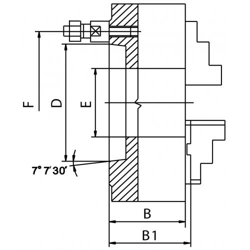 Čtyřčelisťové sklíčidlo 125 mm, ocel, DIN 55027-3", jednodílné čelisti