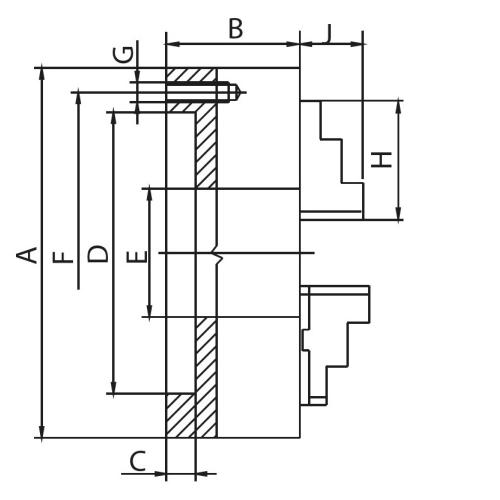 Tříčelisťové sklíčidlo 160 mm, ocel, DIN 6350, dvoudílné čelisti, válcové upnutí