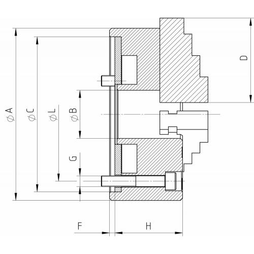 Tříčelisťová sklíčidla s klínovou tyčí 160 mm, ocel, válcové upnutí, se základními čelistmi