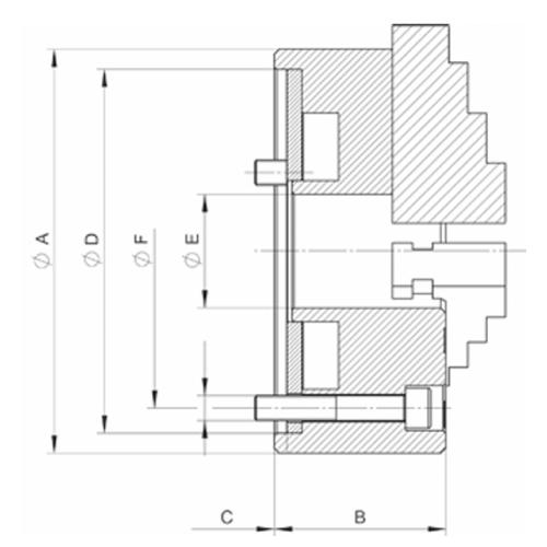 Tříčelisťová sklíčidla s klínovou tyčí 160 mm, ocel, válcové upnutí, se základními čelistmi