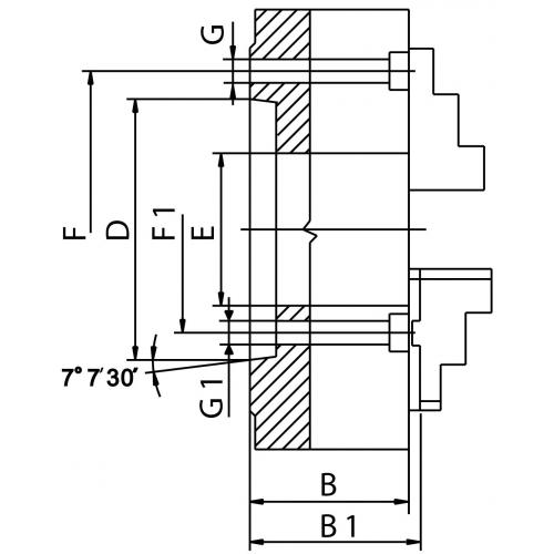 Tříčelisťové sklíčidlo 160 mm, ocel, DIN 55026-5", jednodílné čelisti, kuželové upnutí