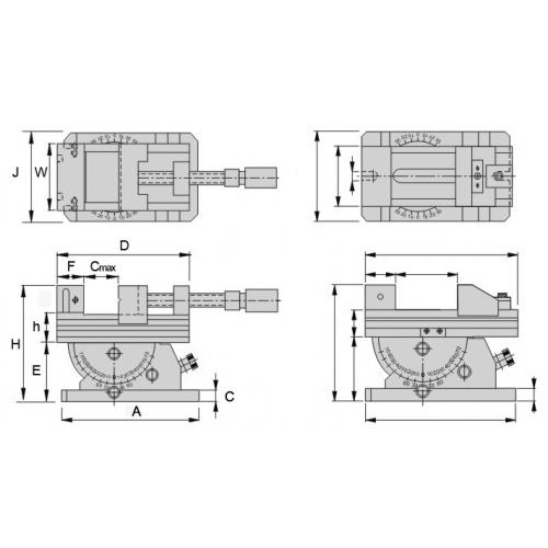 Sinusový svěrák, hydraulický, 2 úrovňový TMV-SBH 125