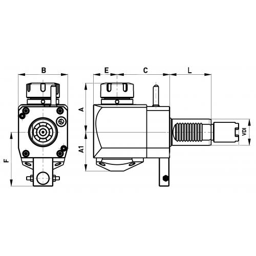 Poháněný nástroj pro Haas, 90 st., levý,  VDI 40, ER 32 x 69